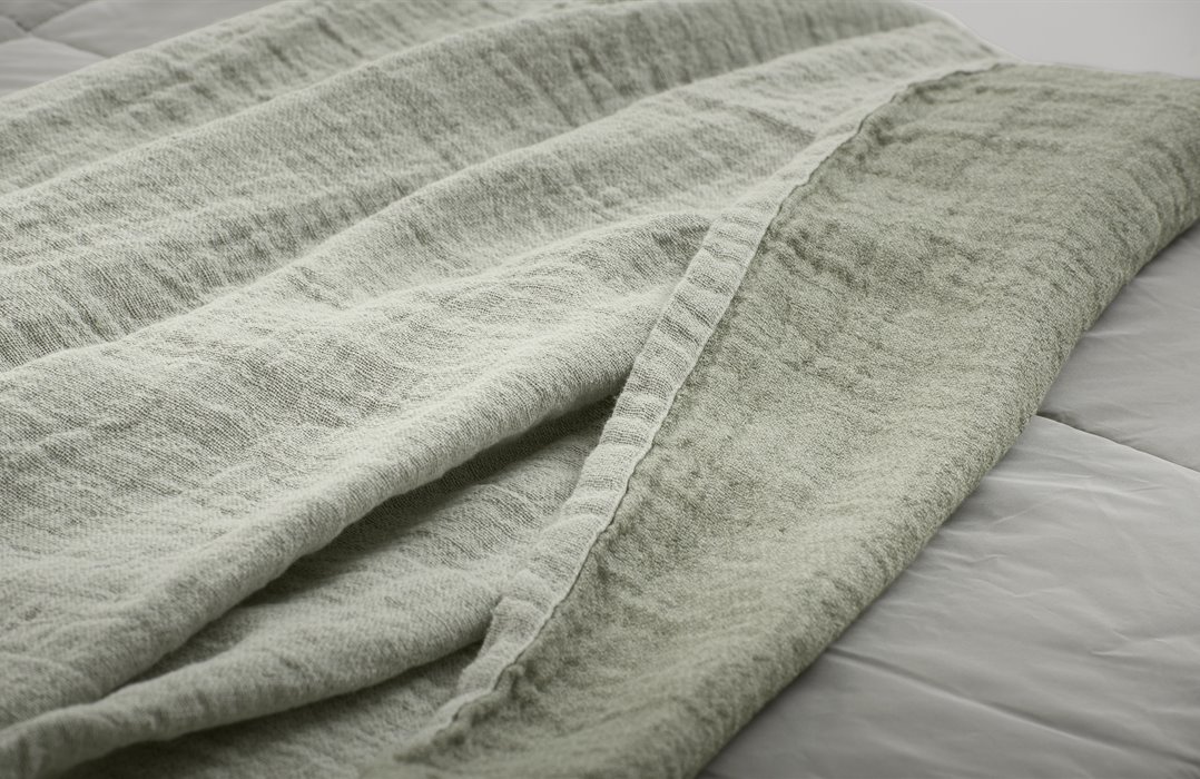 Mrs.Me home couture - coverlet Wave Eucalyptus linen upcycled cotton detail1 web